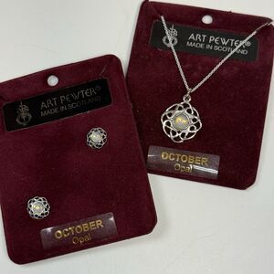 Art Pewter Made In Scotland October Opal Necklace And Earring Set New